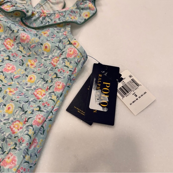 NWT Polo Ralph Lauren Floral Ruffled Criss Cross Back Swimsuit Girls Size 3 - Picture 7 of 8